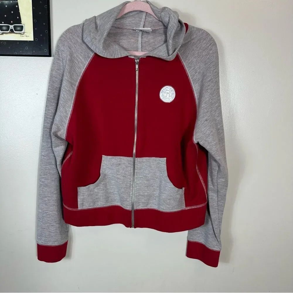 Walt Disney World Zip-Up Hoodie Red & Gray Colorblock Mickey Patch